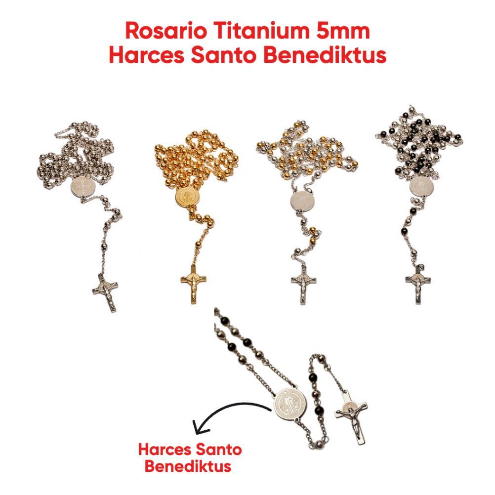 Rosario Titanium 5mm / Harces Santo Benediktus Kalung Titanium Rosario Kalung Salib Katolik