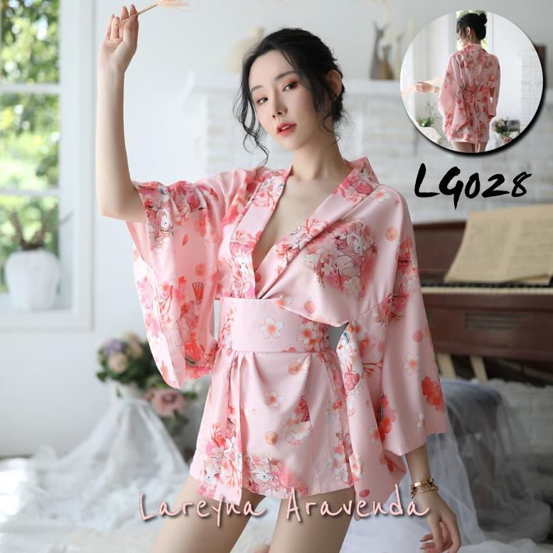 Pakaian Wanita- Set Lingerie + G String Sexy Model Kimono Mewah Sabuk Besar Lg028 - Lingerie - Baju 