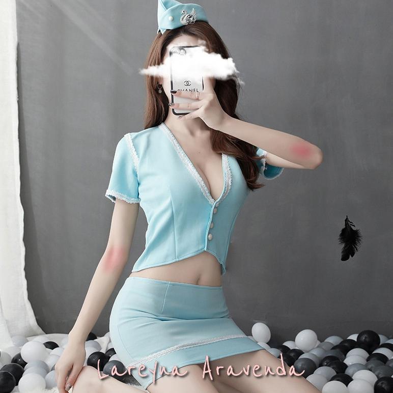 Pakaian Wanita- Lingerie Sexy Big Size Cosplay Godaan Pramugari Lg124 - Lingerie - Baju Dinas Malam 