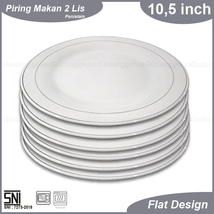 1 SET 6 PCS Piring Makan Porcelain/Piring Lis/Dinner Plate/Piring Nasi Padang/Piring Makan/Piring Po