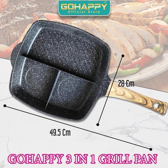 Terjangkau Panci Grill Pan 3 Sekat Anti Lengket - Berlin Go Happy Alat Pemanggang