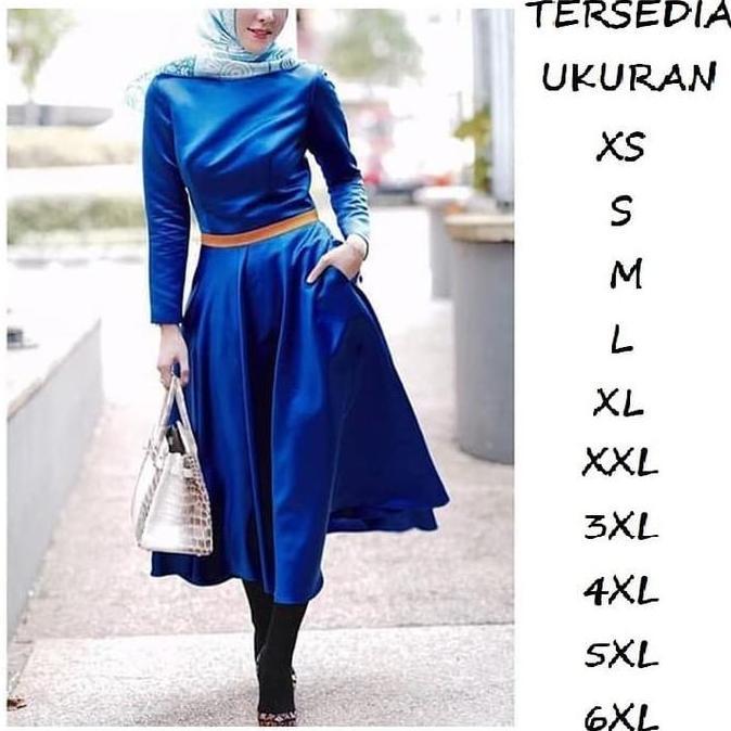 UKURAN LENGKAP Dress muslimah muslim cantik elegan biru navy lebaran