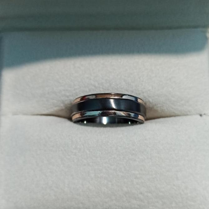 (DR-2005) Cincin Couple kawin Custom Zirconium Hitam Emas Paladium