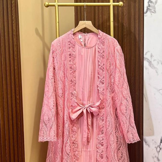 Orenji Soira Dress Plisket Rompi Brukat