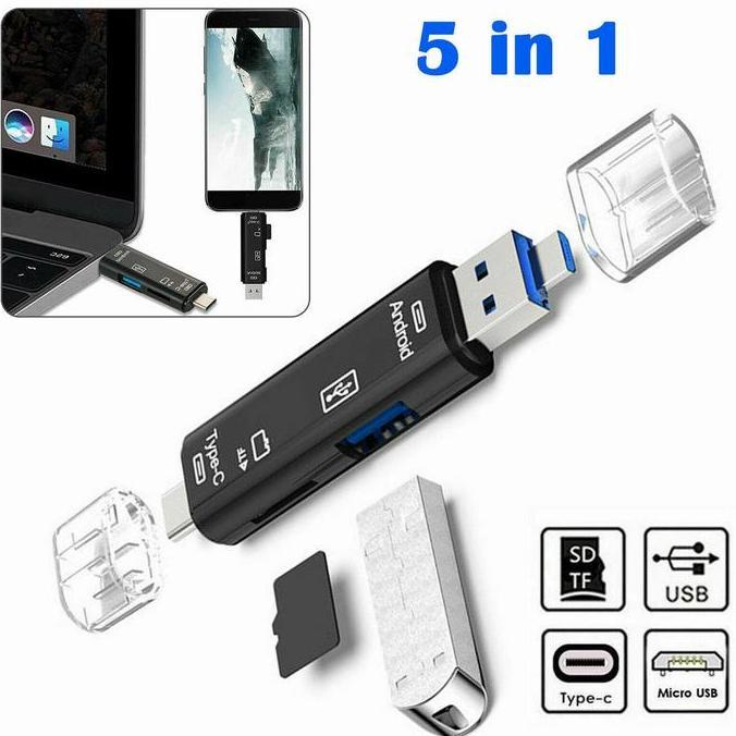 New- Card Reader 5 in 1 Type C Micro USB TF Memory Card OTG
