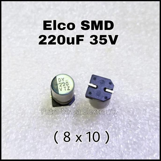 (1) Elco SMD 220uF 35V Alumunium 220 uF 35Volt Aluminum Kapasitor 8x10 mm putran1a Ayo Beli