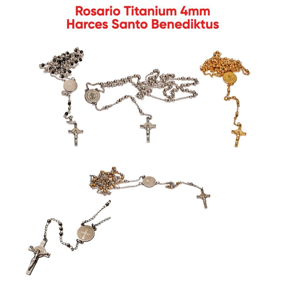 Rosario Titanium 4mm / Harces Santo Benediktus Kalung Titanium Rosario Kalung Salib Katolik