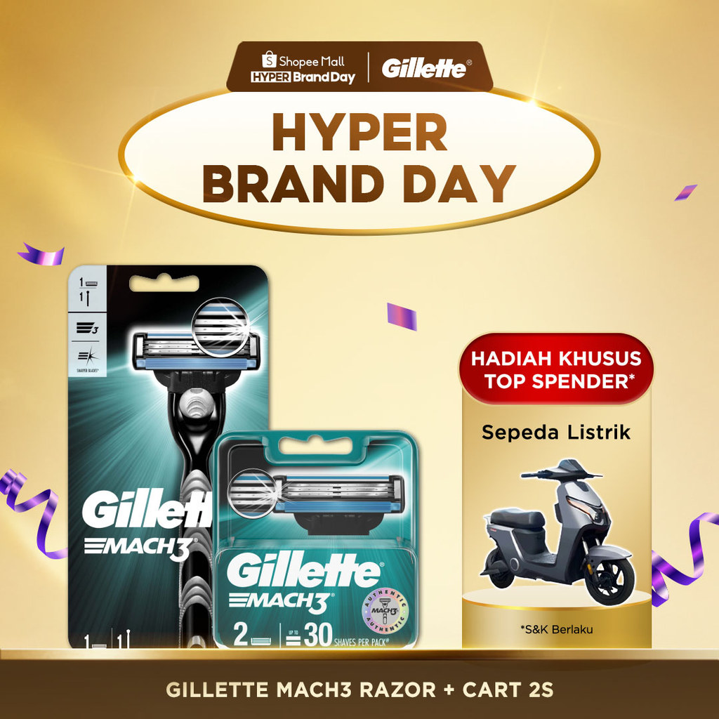 Gillette Alat Cukur Mach 3 Razor + 2 Refill Pisau Cukur Isi Ulang