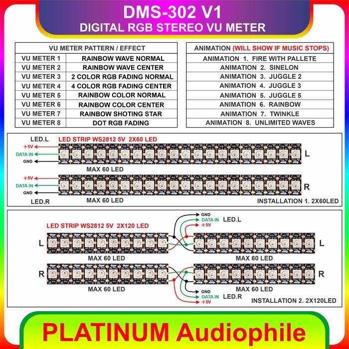 Stereo Vu Meter Modul Dms-302 V1 Digital Rgb Music Stereo Vu Meter Original Dan Terpercaya