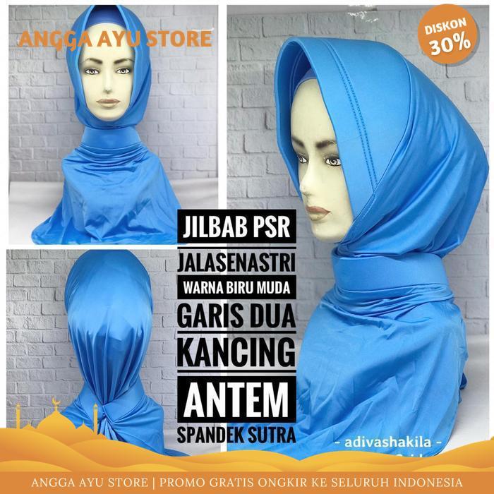 ADIVA-- JILBAB PSR JALASENASTRI BIRU LANGIT GARIS DUA ANTEM BEST PRODUK