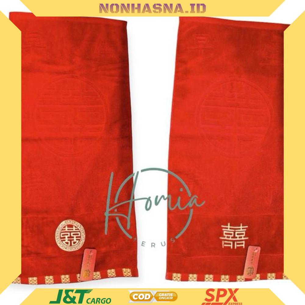 Handuk Wedding Merah Bordir ShuangXi / Handuk Merah Wedding Shuang Xi - RO30-0512 2025 Bisa COD Mura