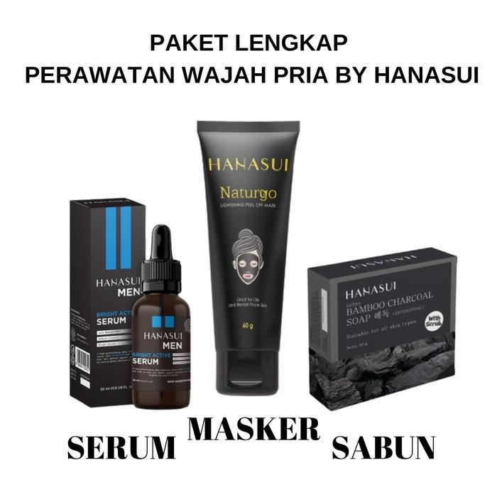 New  Hanasui Paket Perawatan Wajah & Kulit Pria | Hanasui Naturgo Tube Masker + Hanasui Serum Men + 