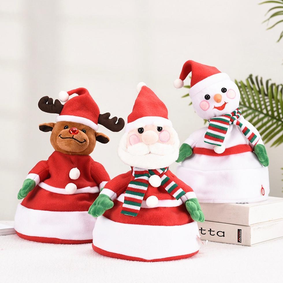 Boneka Topi Natal Gerak Lampu Musik Dancing Singing Kado Aksesoris Topi Anak Dewasa Ornament Natal