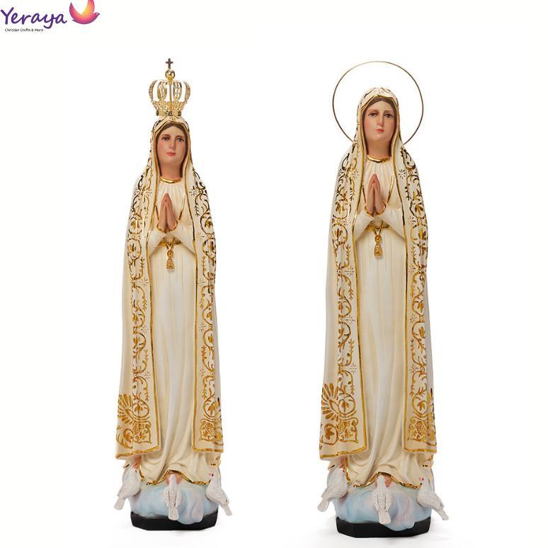 Patung Rohani Katolik Bunda Maria Fatima Kualitas Mahkota Aura Pajangan Goa Maria 60cm