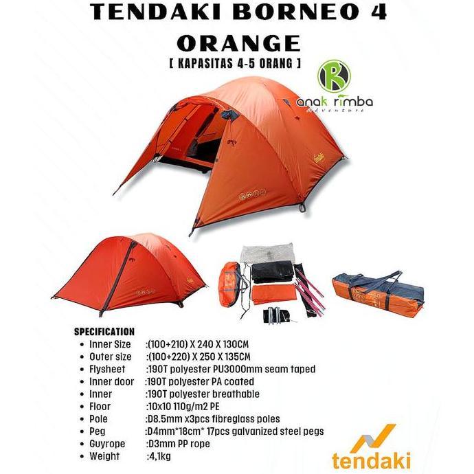 Miliki Tenda Dome Borneo 4 Orang Orange Tendaki. Not Java 4 Pro