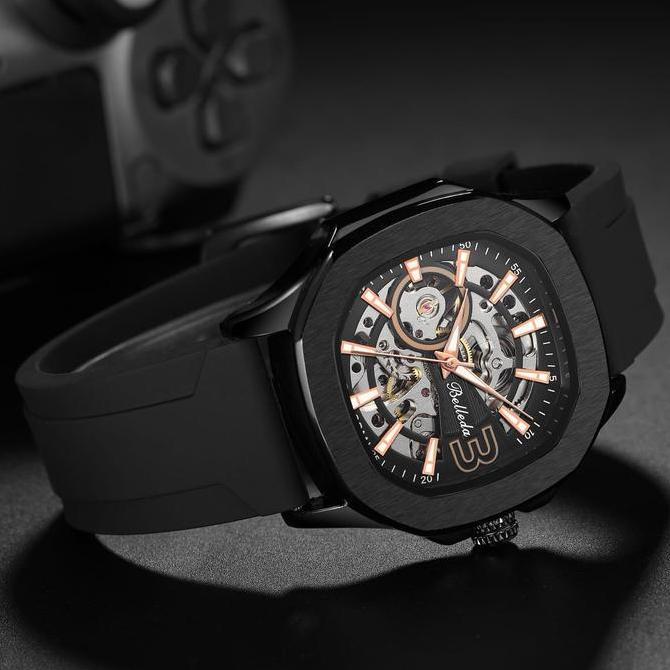 DISKON JAM TANGAN BELLEDA  jam tangann Pria Belleda 9633 Rubber Anti Air Automatic Watches
