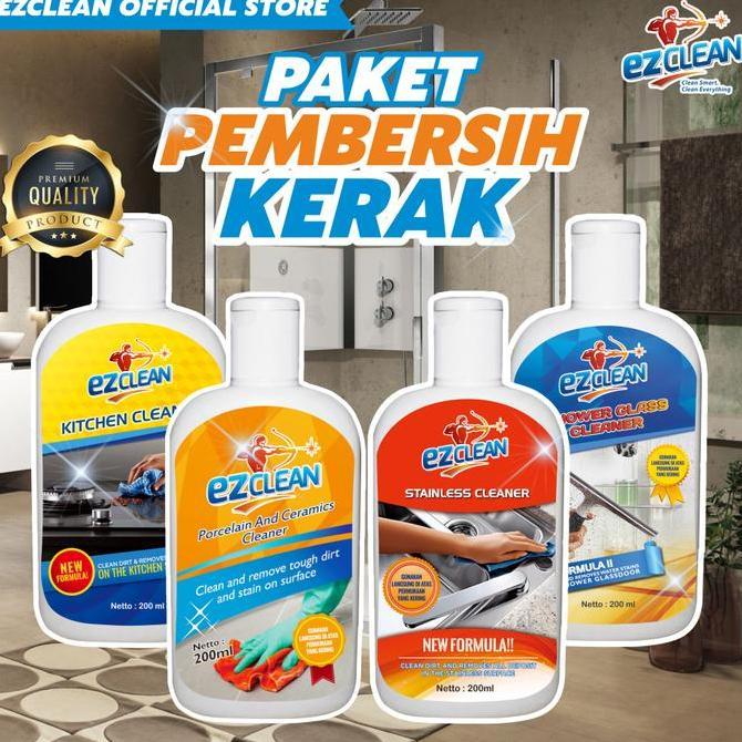 BERKUALITAS EZCLEAN Paket Pembersih Kerak 4 Botol - Kitchen, Porcelain, Stainless & Glass Cleaner - 