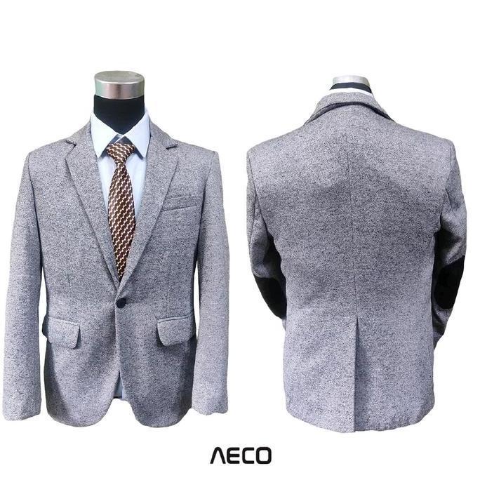 AECO Blazer Casual Elbow Fleece Patch Black Slim Fit