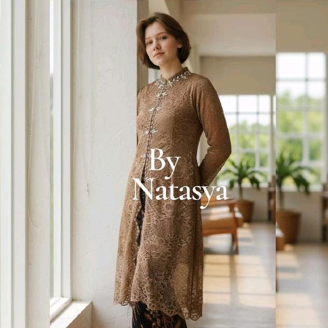 Set Kebaya Brokat Full Payet model zzag | Kebaya Brokat Tunik Seragaman Keluarga rok Plisket Batik B