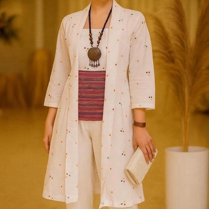 Kutubaru Jumput Etnic Mix Lurik Baju Atasan Wanita Lengan Panjang Zipper Depan Busui Batik Cantik Mo