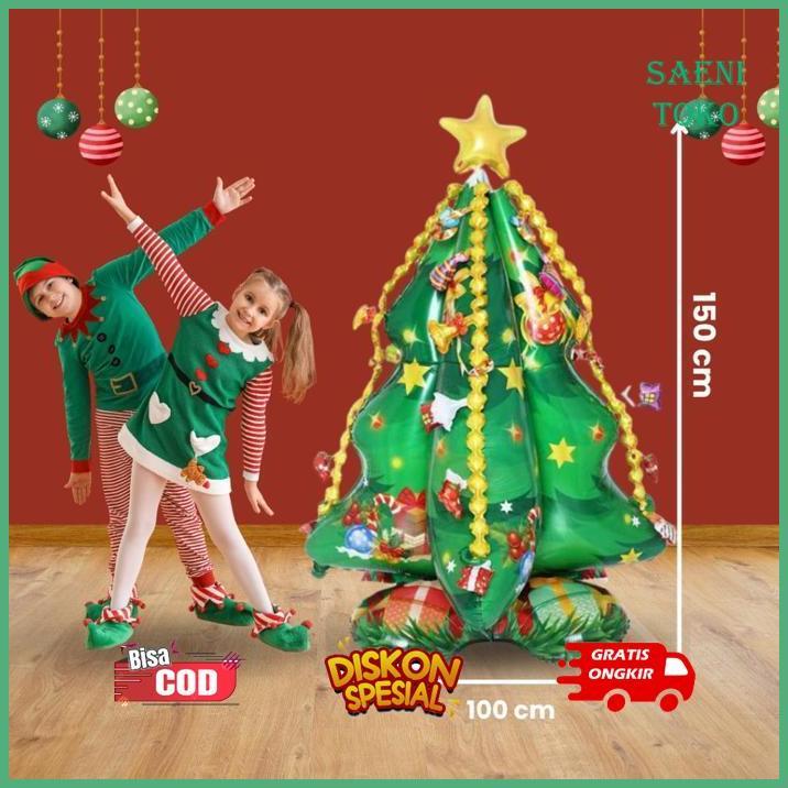 SAENITOKO BALON FOIL DEKORASI TEMA NATAL POHON NATAL 4D TERMURAH