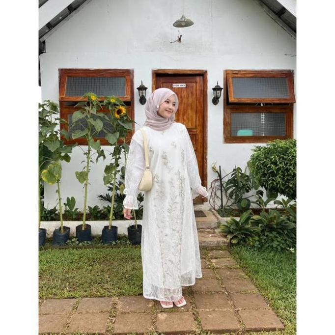 Aluna Dress Midi Outer Atasan Wanita Brukat Tile Lebaran Kondangan Wisuda