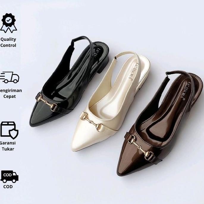 LEANORA Sandal Wanita Heels Mules Elegan Hak Tahu 3cm - Sendal  Flat Shoes Stylish, Elegan & Kekinia