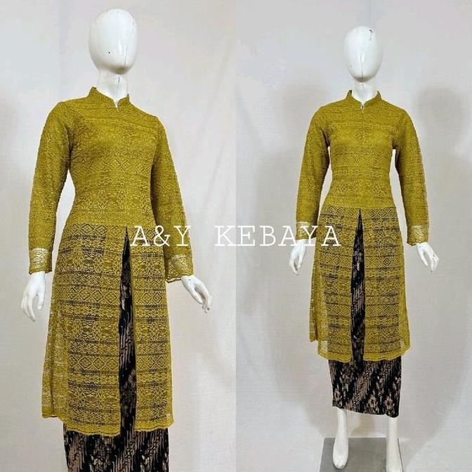 Kebaya modern brokat kerah Shanghai non Payet/setelan kebaya modern brokat premium Shanghai/kebaya p
