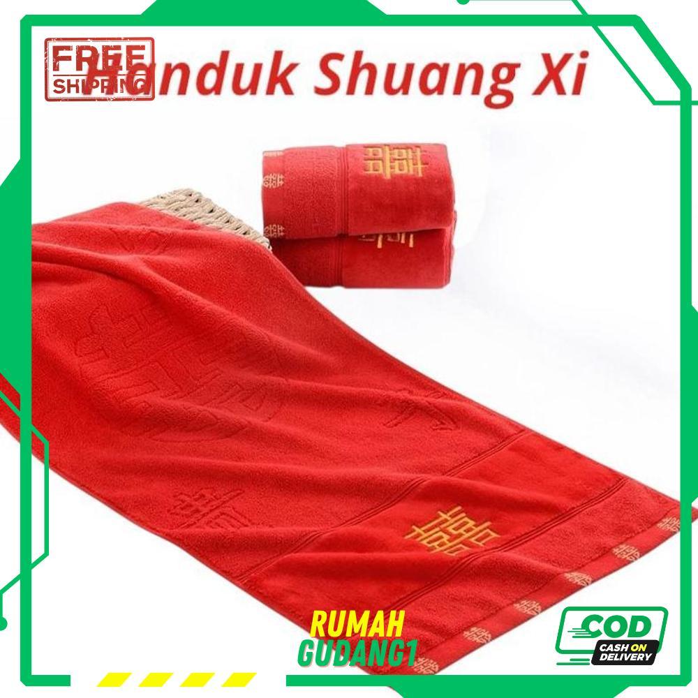 Handuk Wedding Merah Bordir ShuangXi / Handuk Merah Wedding Shuang Xi - RO30-0512 2025 Bisa COD Terb