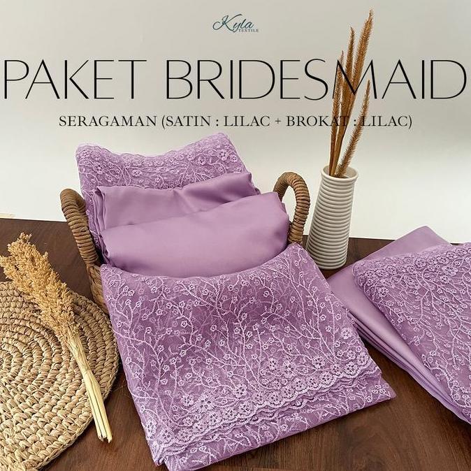 PAKET KAIN BRIDESMAID PREMIUM LENGKAP SATIN KEBAYA BROKAT LILAC