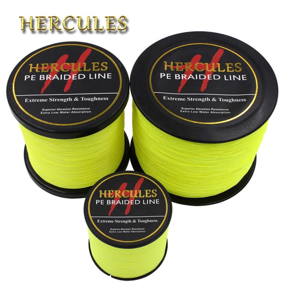 Hercules PE Braided Fishing Line Fluorescent Yellow Multifilament Fishing Cord Strong 4 Strands 100M