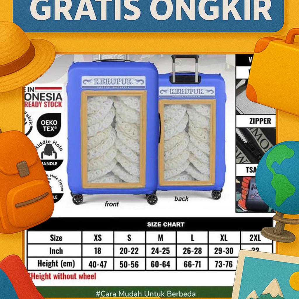 Kerupuk Kaleng Kurnia Sarung Koper Luggage Cover 20-32Inch Bahan Aglatex Oeko-Tex Perlindungan Tamba