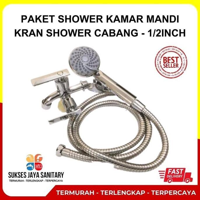 5 in 1 Paket Shower Kamar Mandi Premium dan Kran Shower Cabang - 1/2 Inch Stainless 5 Mode Fungsi Pl