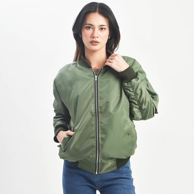Nookly - Jaket Bomber Parasut Wanita Bomber Green Jacket Windbreaker Outdoor