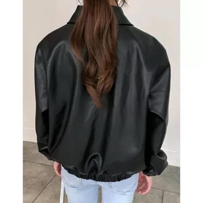Jacket Kulit Bomber Kerah Wanita Jaket Bomber Kulit Kerah Casual