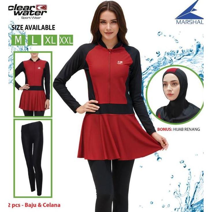 Promo Clear Water Baju Renang Muslimah Set Setelan Baju Renang Wanita MDS001 Diskon