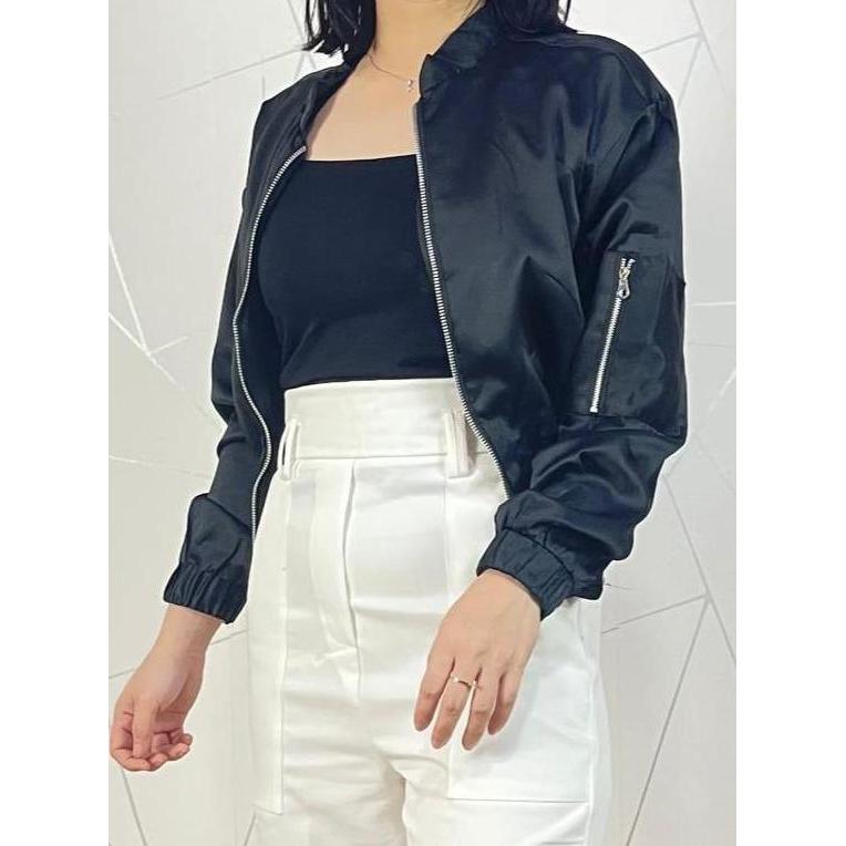 JAKET BOMBER KOREAN STYLE - JAKET WANITA - BAHAN SATIN PREMIUM - MODEL TERBARU - BUKAN JAKET MUSIM D