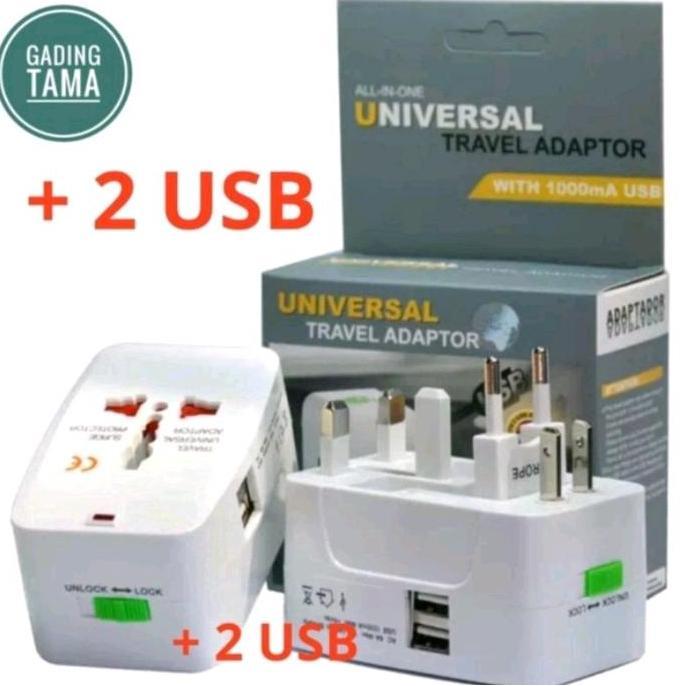 Stop Kontak Colokan Listrik + 2 USB Travel Adaptor Universal Internasional