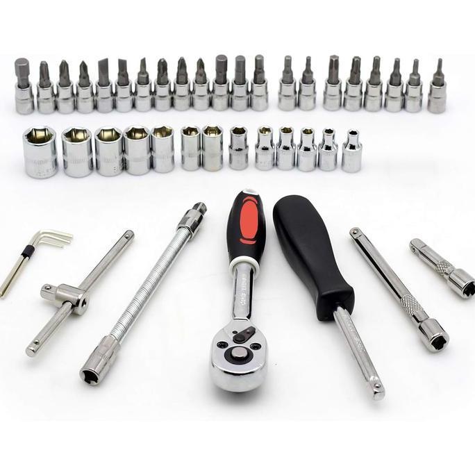 Awet Kunci Sok Set 46 Pcs Socket Wrench Mata Obeng Dilengkapi Box Penyimpanan -Kunci L Set Lengkap K