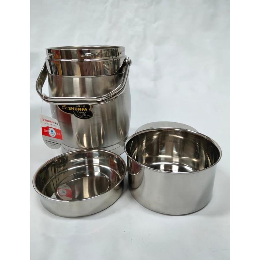 ~Harga Special~ Full Stainless Steel Shunfa Rantang Susun 2 Jumbo 2.8L Lunch Box Bekal Buruan Sebelu