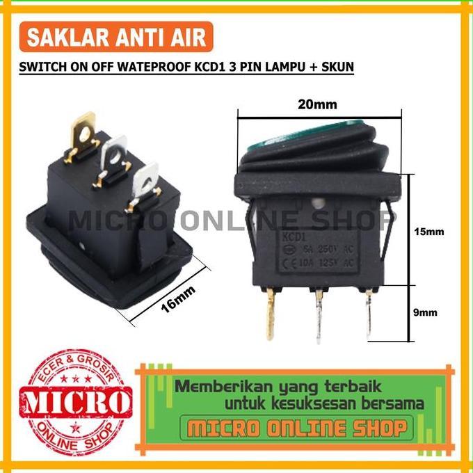 New- Saklar On-Off 3 Kaki Anti Air Hijau + Skun Switch On-Off