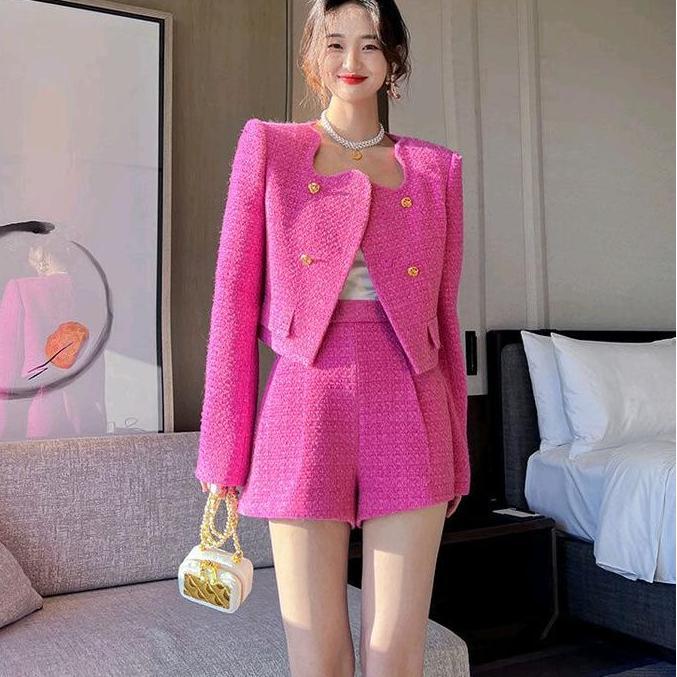 Terpopuler- Missmoka Bobbie Set Setelan Tweed Blazer Dan Celana Pendek Gaya Korea