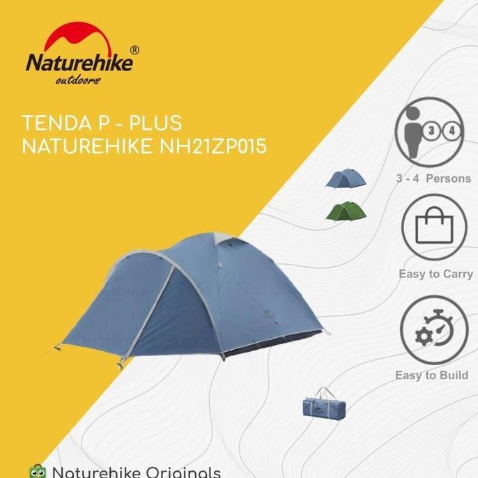 Terlaris Tenda P-Plus Dome Camping 4 Orang Double Layer Naturehike Nh21Zp015