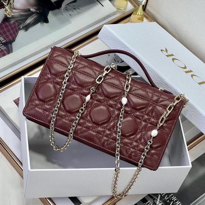 Tas CD My D Clutch Mini Burgundy Cannage Lambskin Ghw