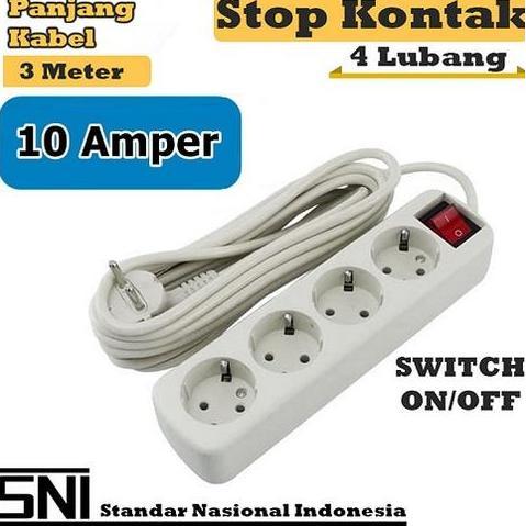 STOP KONTAK 4 LUBANG + KABEL 3 METER COLOKAN KABEL KUALITAS SNI TERMINAL LISTRIK 10A SWITCH PENGAMAN