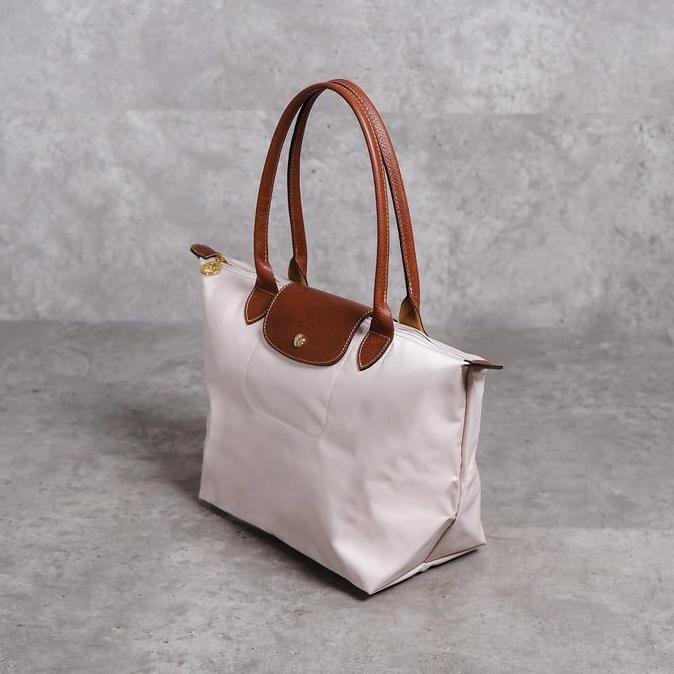 Tas LONGCHAMP LE PLIAGE LONG HANDLE BROWN IVORY SHOULDER BAG MEDIUM 100% ORINAL - 28X18X26CM