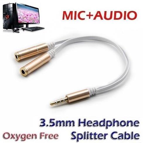 3.5MM HEADPHONE SPLITTER CABLE OXYGEN FREE 3.5MM JACK 4-POLE MALE TO DUAL FEMALE MIC HEADSET ADAPTER
