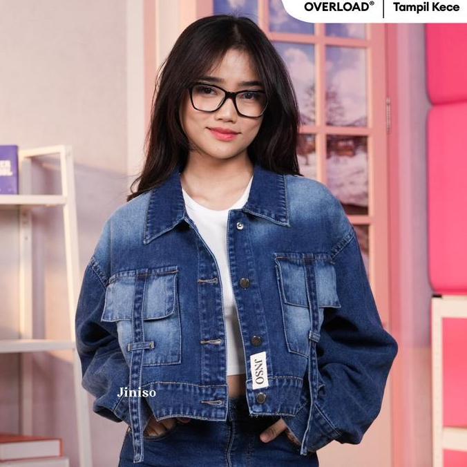 Demode_21 - JINISO Crop Jeans Jacket Oversize Bio Spray | Jaket Denim Wanita Trendy