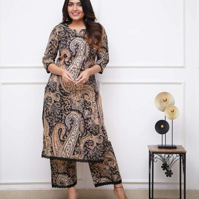 Laqueens Nermosa set kurta baju India motif ethnic print viscose rayon one set remaja wanita dewasa 