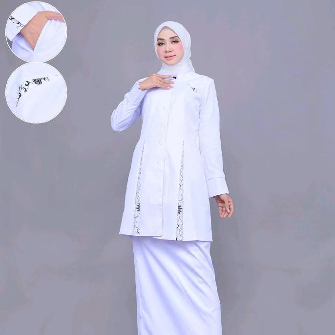 Seragam perawat Tunik Belah Putih Baju Kombinasi Batik setelan rok A/celana panjang/rok span/Atasan 